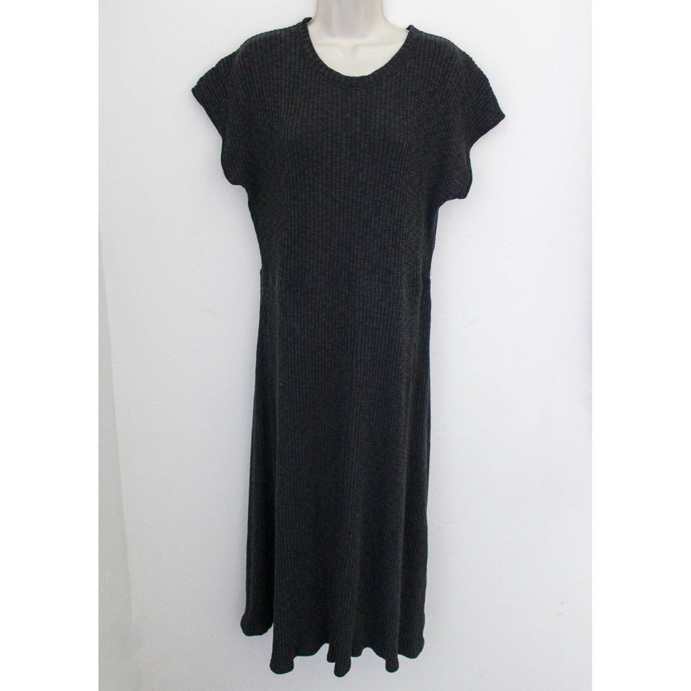 Everlane Midi Dress XL Gray Ribbed Organic Cotton Pullover Short Sleeve